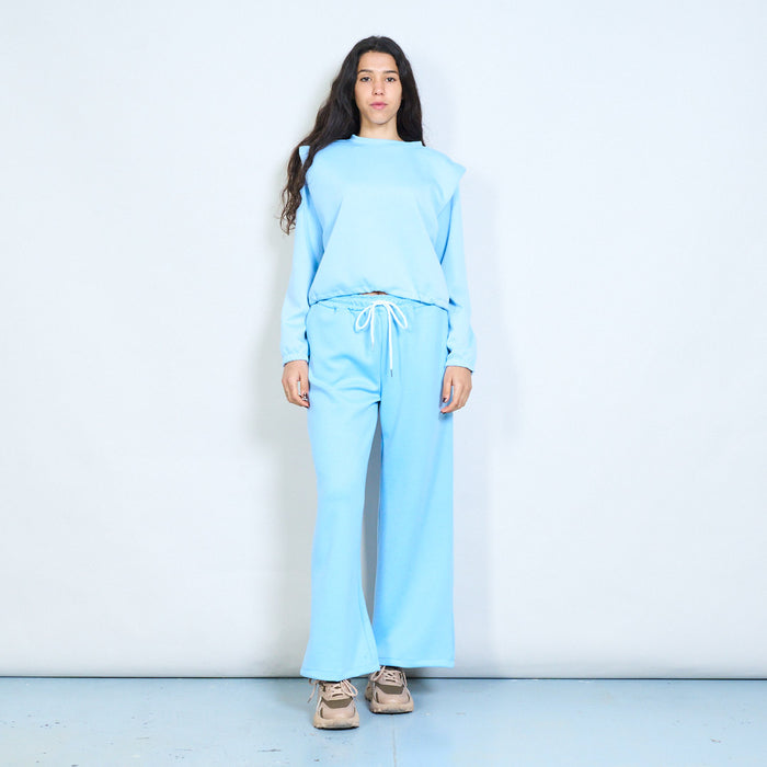 Solid wide leg elastic waist drawstring trousers wholesale