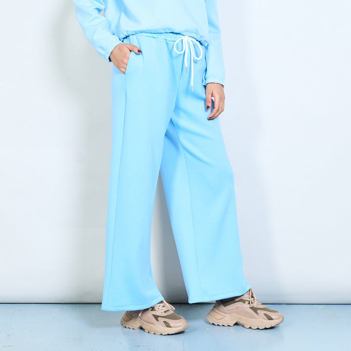 Solid wide leg elastic waist drawstring trousers wholesale