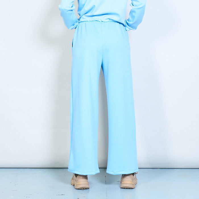 Solid wide leg elastic waist drawstring trousers wholesale