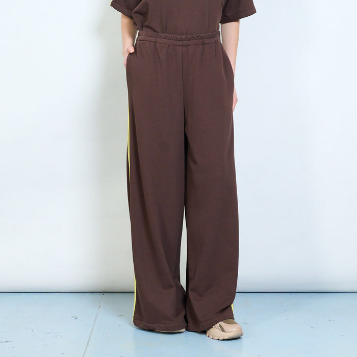 Sporty wide leg jersey trousers with contrast side stripes wholesale