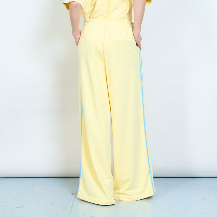 Sporty wide leg jersey trousers with contrast side stripes wholesale
