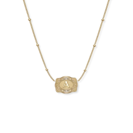 SpurWest Ultra Mini Belt Buckle Necklace - Gold (Initial)