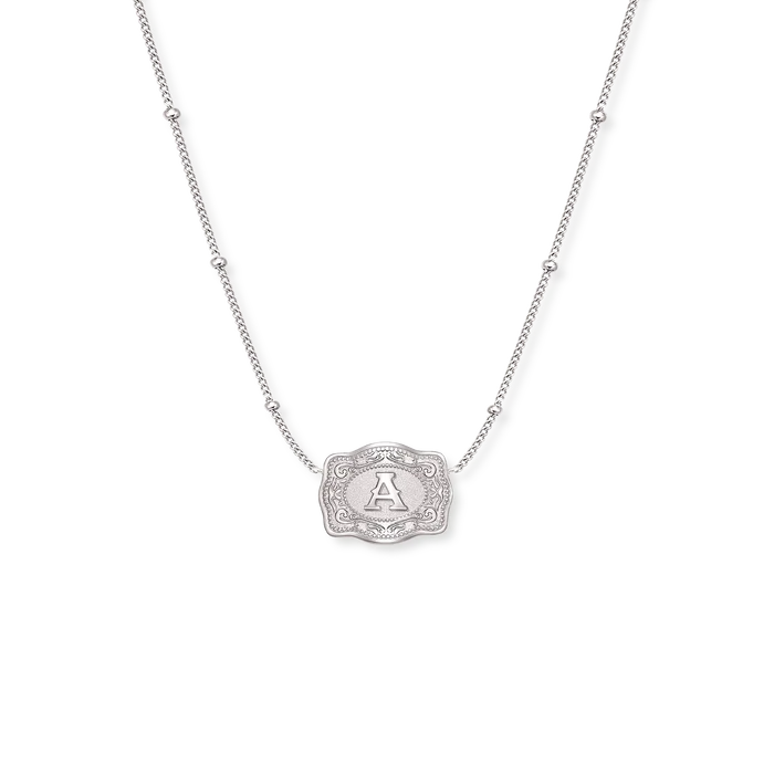 SpurWest Ultra Mini Belt Buckle Necklace - Silver (Initial)