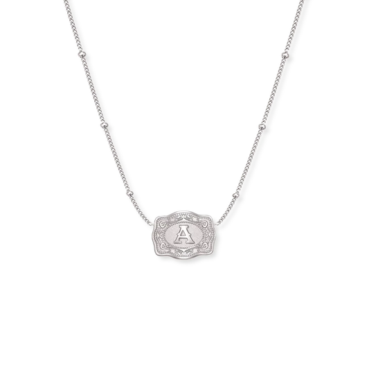 SpurWest Ultra Mini Belt Buckle Necklace - Silver (Initial)