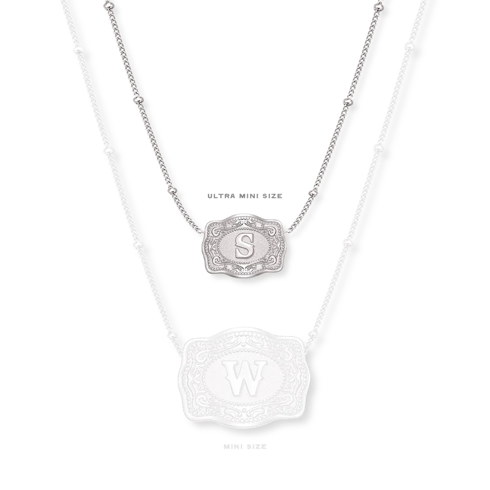 SpurWest Ultra Mini Belt Buckle Necklace - Silver (Initial)