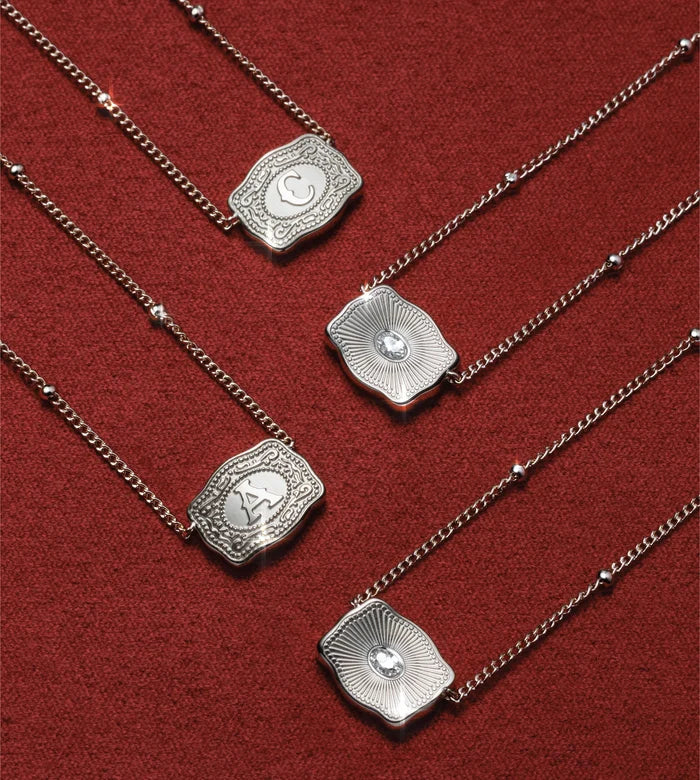 SpurWest Ultra Mini Belt Buckle Necklace - Silver (Initial)