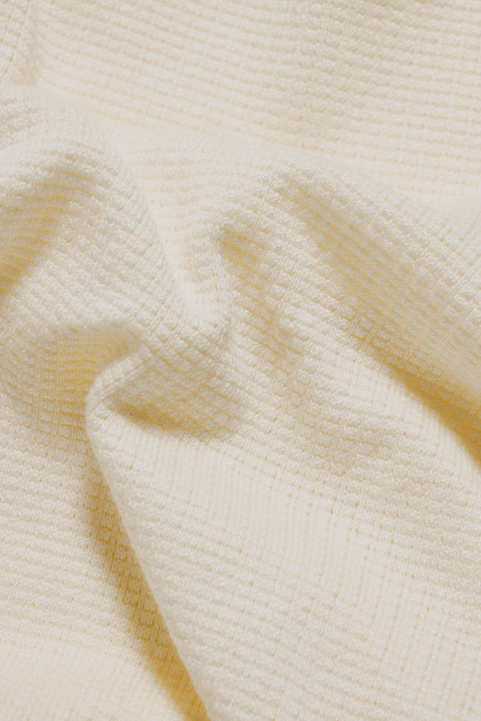 Square Textured Knitted Open Collar Polo Shirt in Ecru - TAILORED ATHLETE - USA