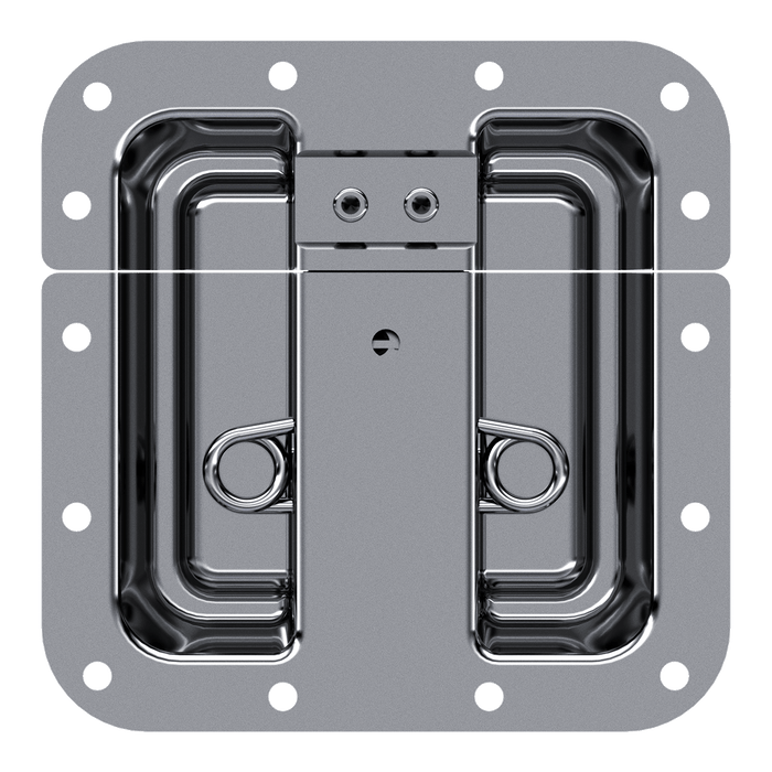 Stainless steel protected surface mount latch, back view