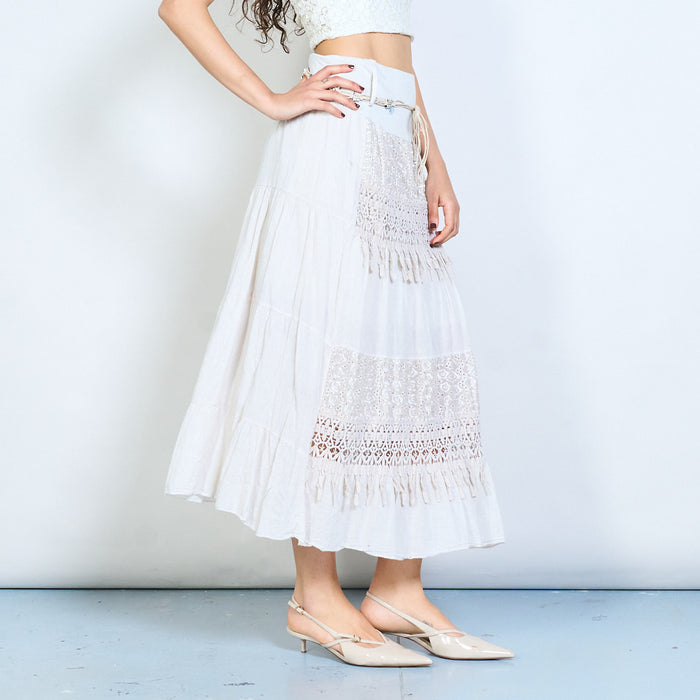 Strapless lace panel tassel trim midi skirt wholesale