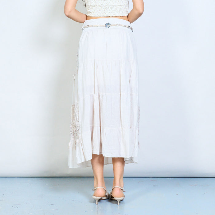 Strapless lace panel tassel trim midi skirt wholesale
