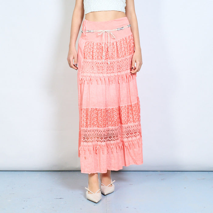 Strapless lace panel tassel trim midi skirt wholesale