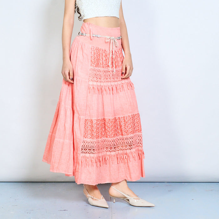 Strapless lace panel tassel trim midi skirt wholesale