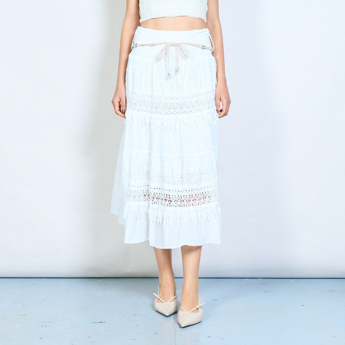 Strapless lace panel tassel trim midi skirt wholesale