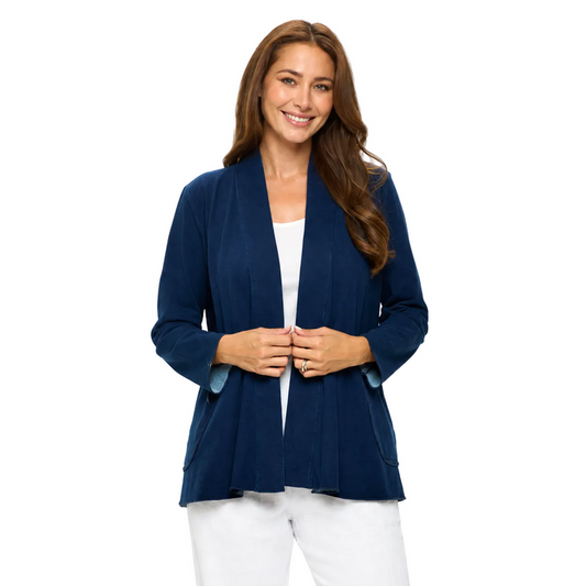 Stretch Knit Open Front Cardigan in Indigo - D202