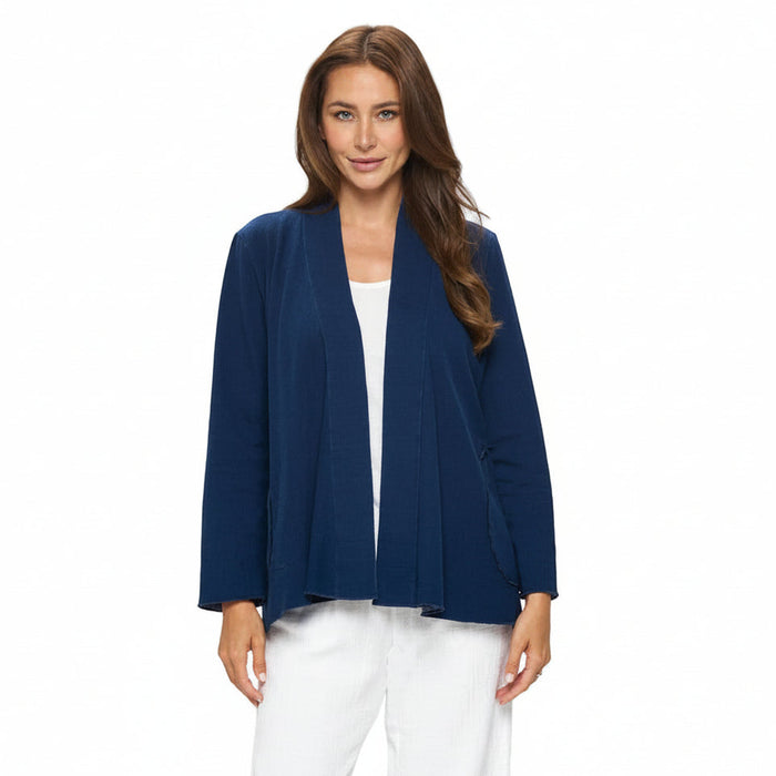 Stretch Knit Open Front Cardigan in Indigo - D202