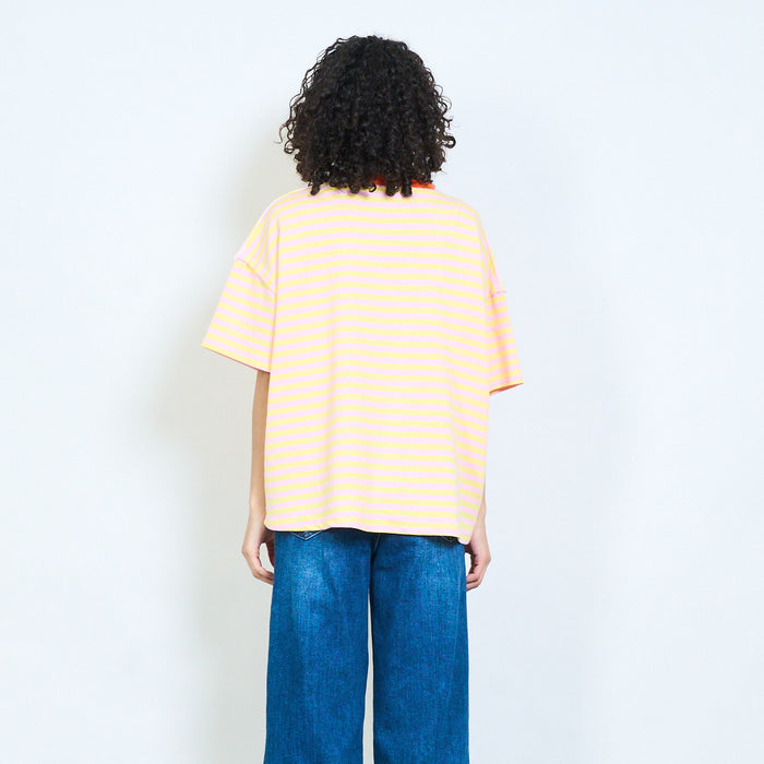 Stripe notch neck short sleeve casual top wholesale