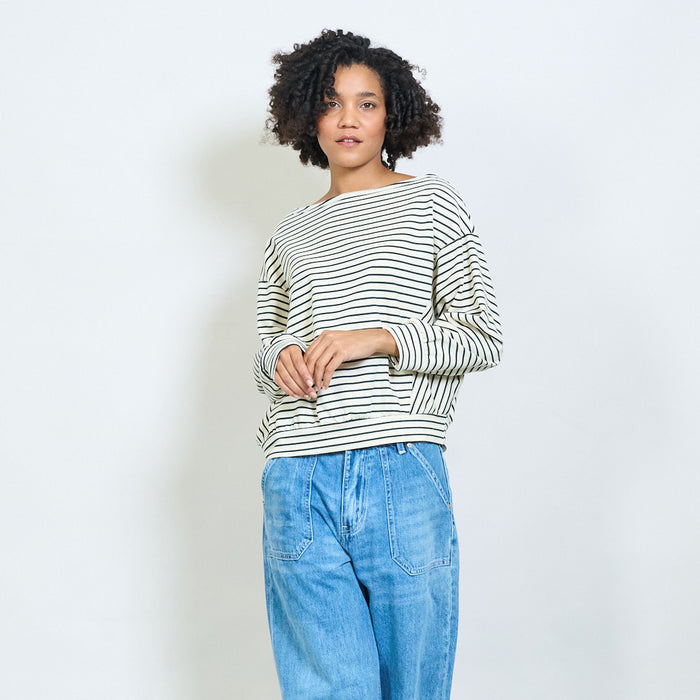 Striped boat neck long sleeve top wholesale