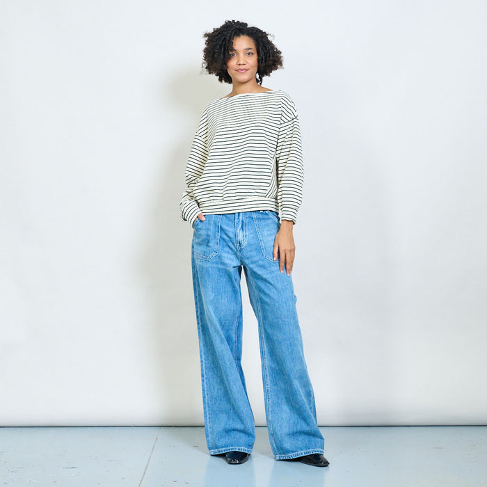 Striped boat neck long sleeve top wholesale
