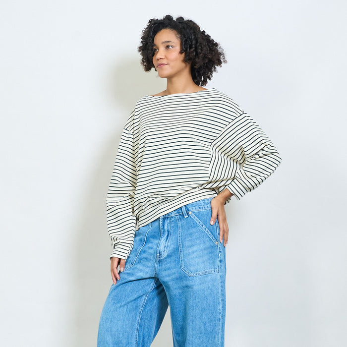 Striped boat neck long sleeve top wholesale