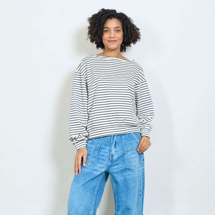 Striped boat neck long sleeve top wholesale