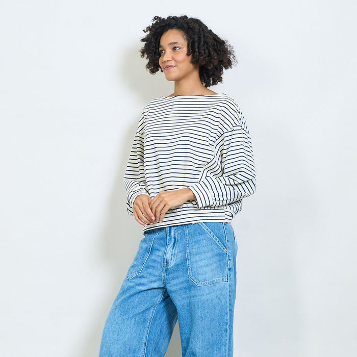 Striped boat neck long sleeve top wholesale