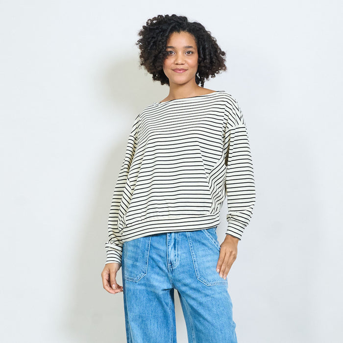 Striped boat neck long sleeve top wholesale
