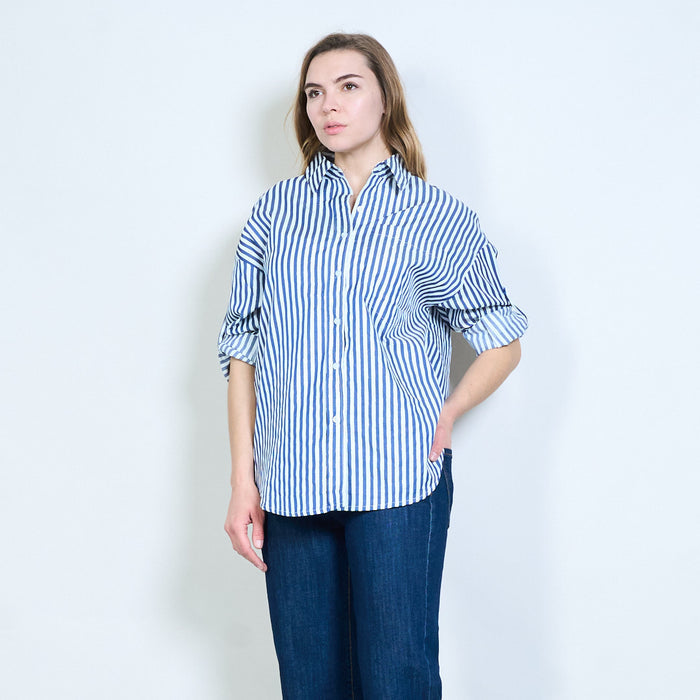 Striped classic collar button front relaxed shirt wholesale