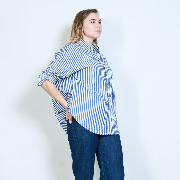 Striped classic collar button front relaxed shirt wholesale