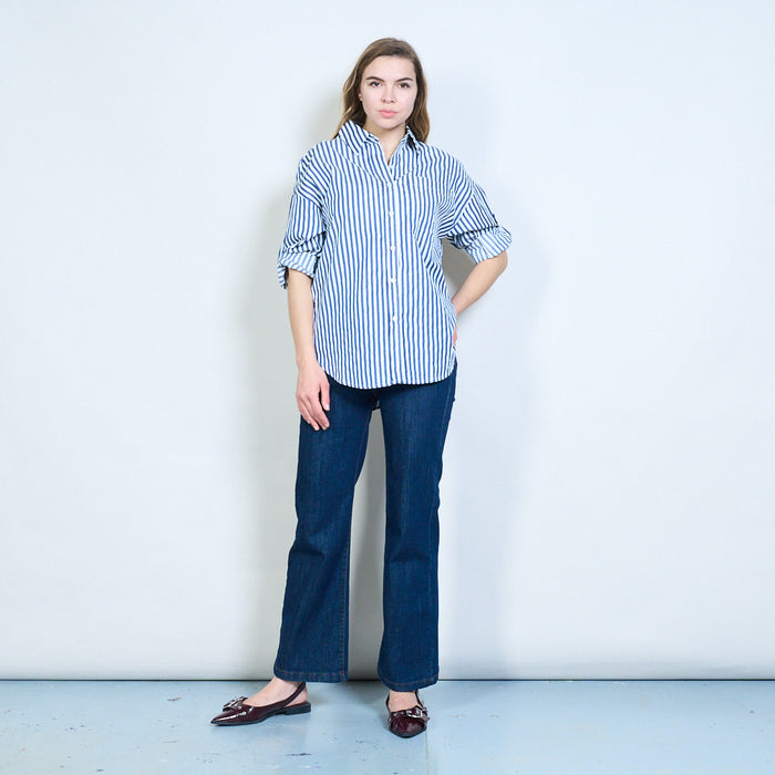 Striped classic collar button front relaxed shirt wholesale