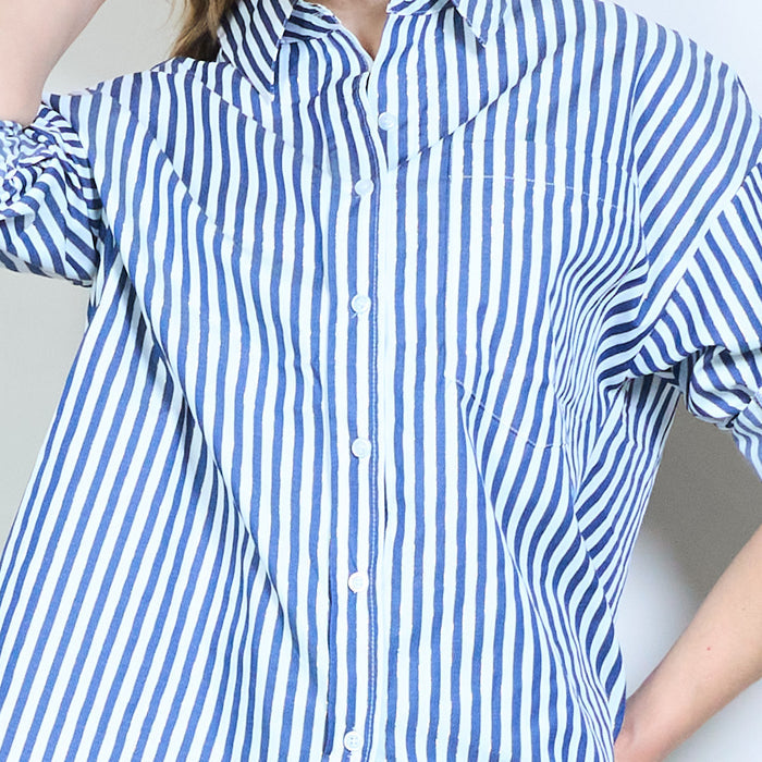 Striped classic collar button front relaxed shirt wholesale