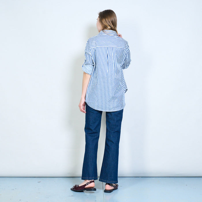 Striped classic collar button front relaxed shirt wholesale