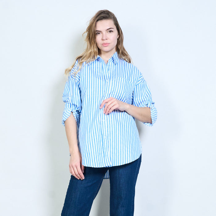 Striped classic collar button front relaxed shirt wholesale