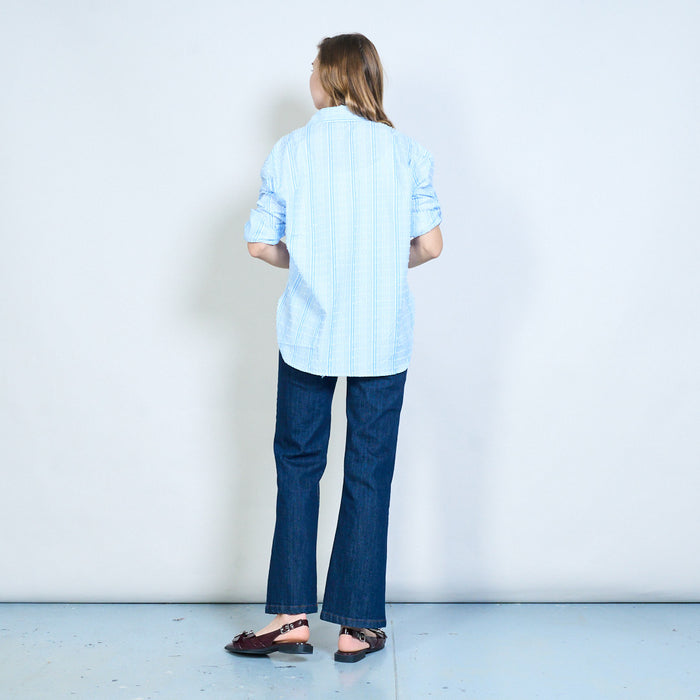 Striped dotted pattern open collar roll sleeve casual shirt wholesale