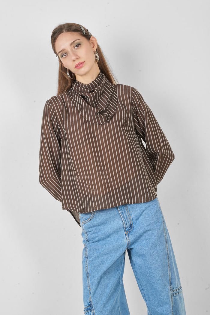 Striped draped neck blouse wholesale