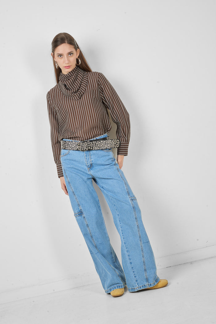 Striped draped neck blouse wholesale
