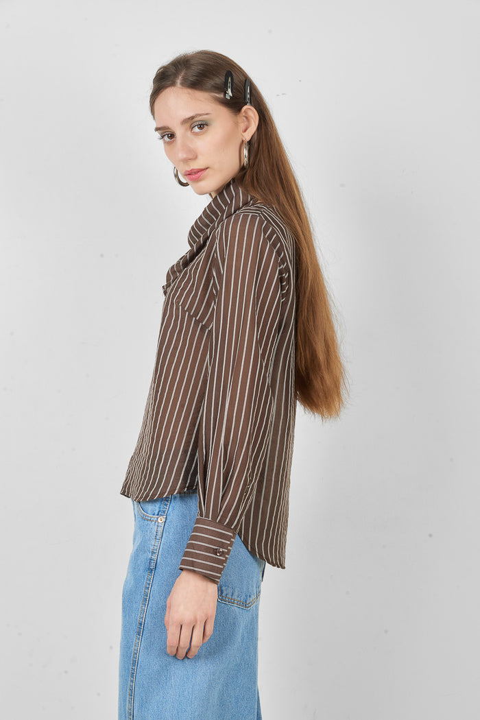 Striped draped neck blouse wholesale