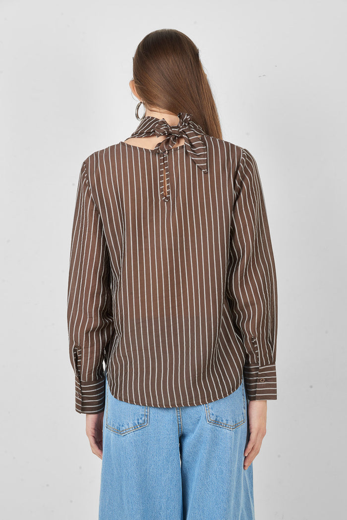 Striped draped neck blouse wholesale