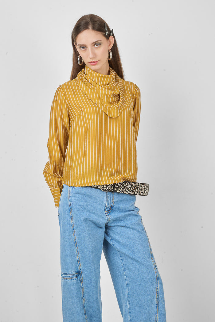 Striped draped neck blouse wholesale