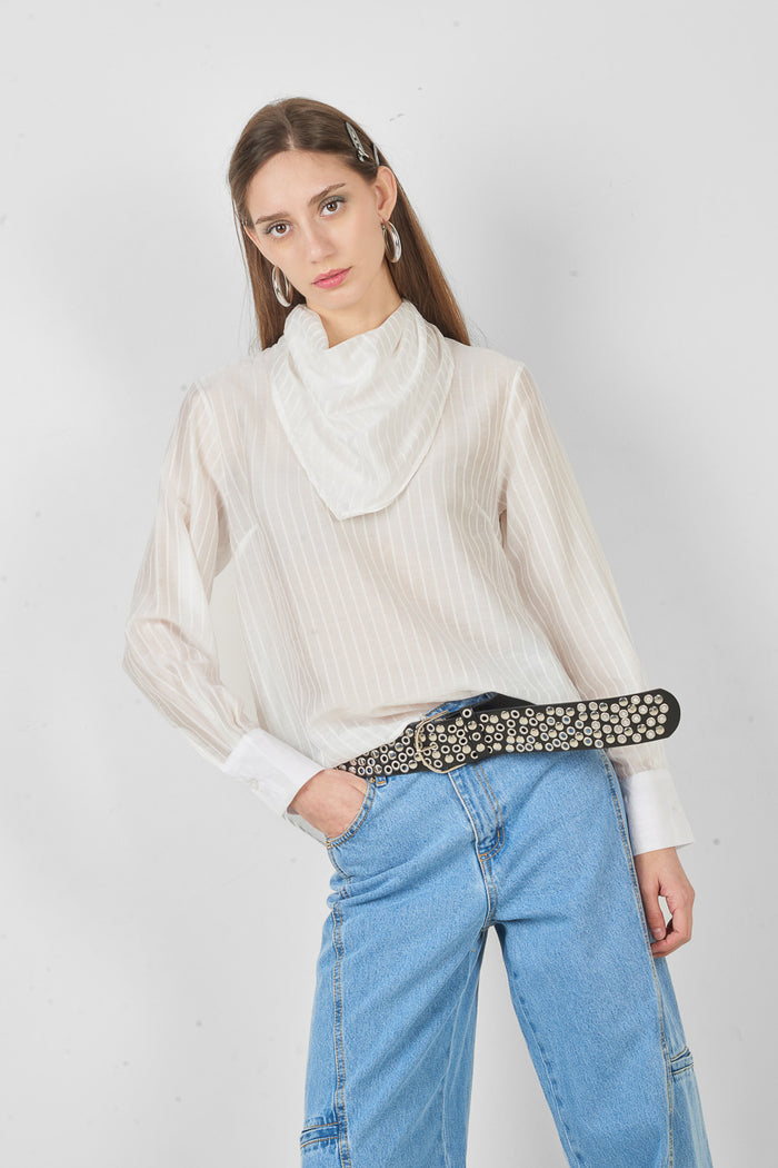 Striped draped neck blouse wholesale
