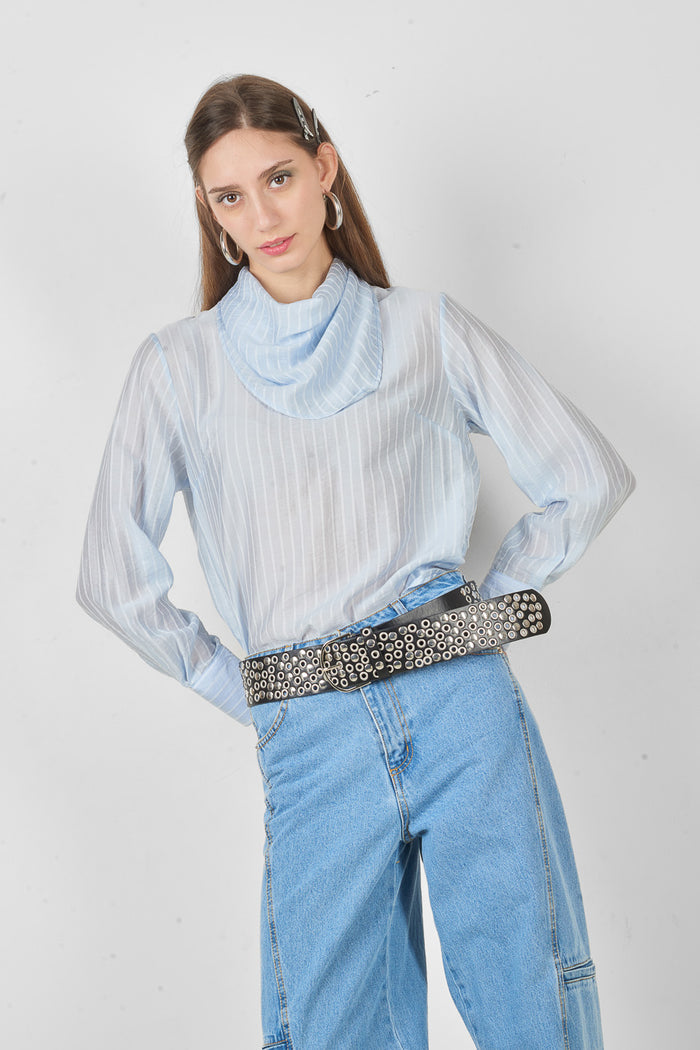 Striped draped neck blouse wholesale