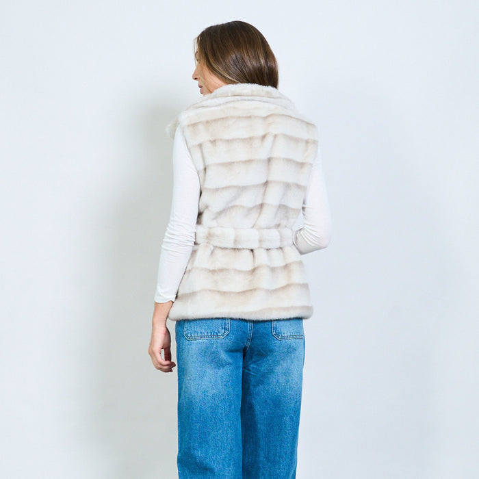 Striped faux fur belted vest with crystal clasp wholesale