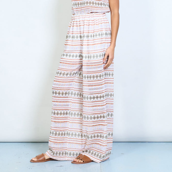 Striped geometric ethnic pattern wide leg trousers with elastic waistband wholesale