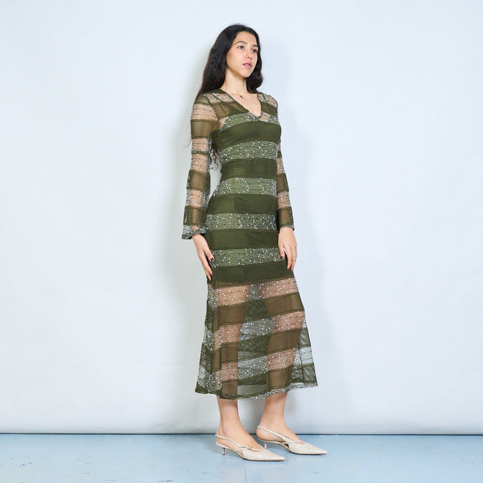 Striped open knit long sleeve maxi dress wholesale