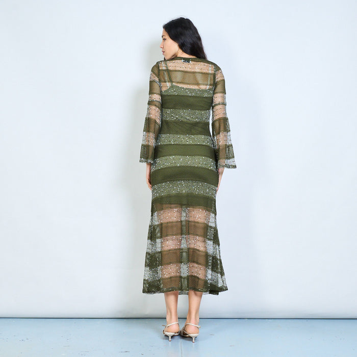 Striped open knit long sleeve maxi dress wholesale
