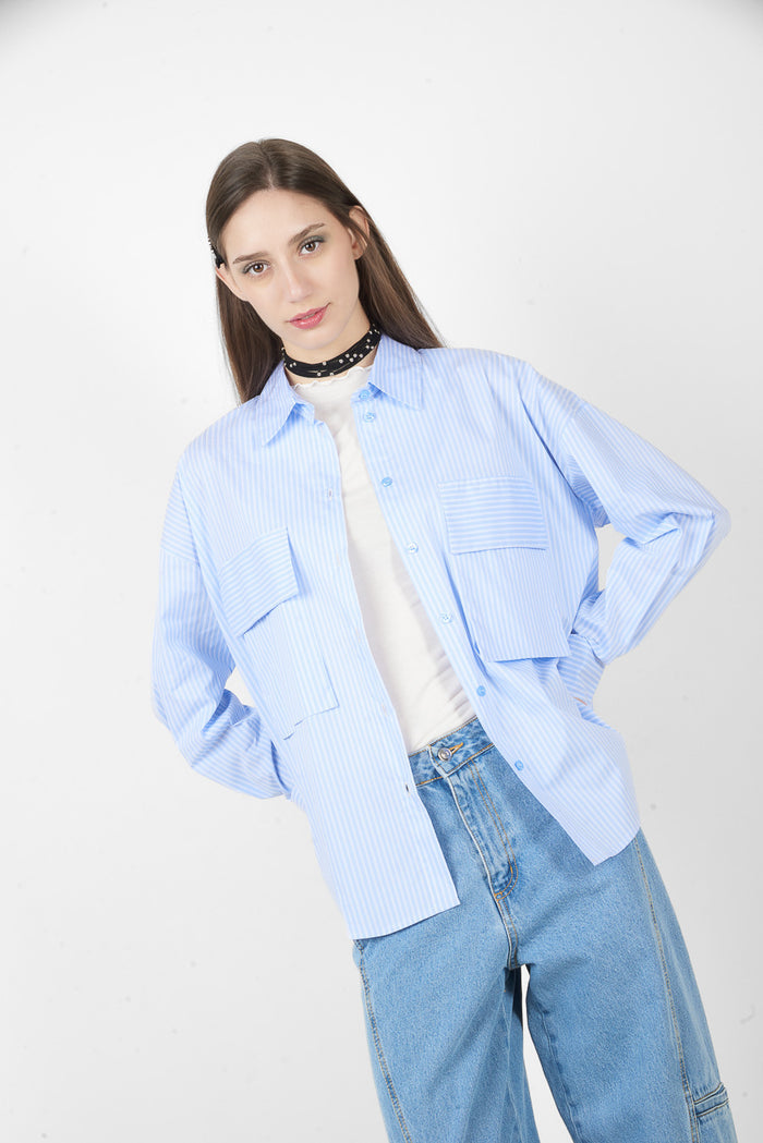 Striped oversized shirt with double pockets wholesale