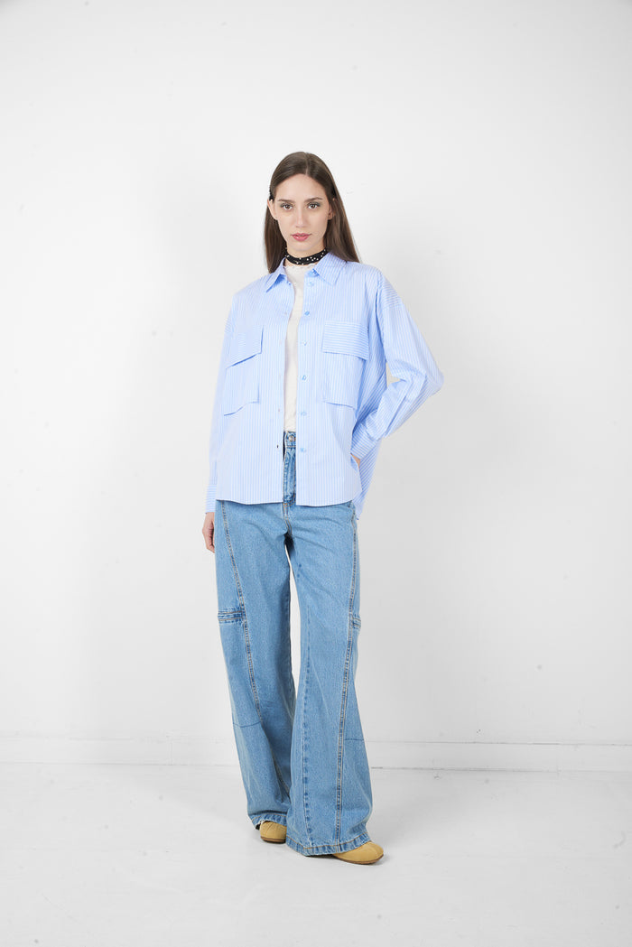 Striped oversized shirt with double pockets wholesale