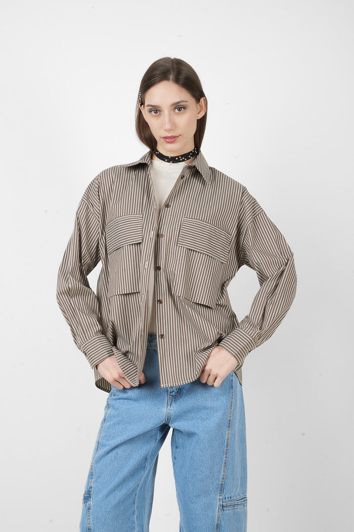 Striped oversized shirt with double pockets wholesale