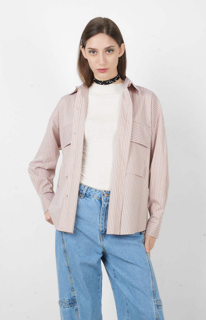 Striped oversized shirt with double pockets wholesale