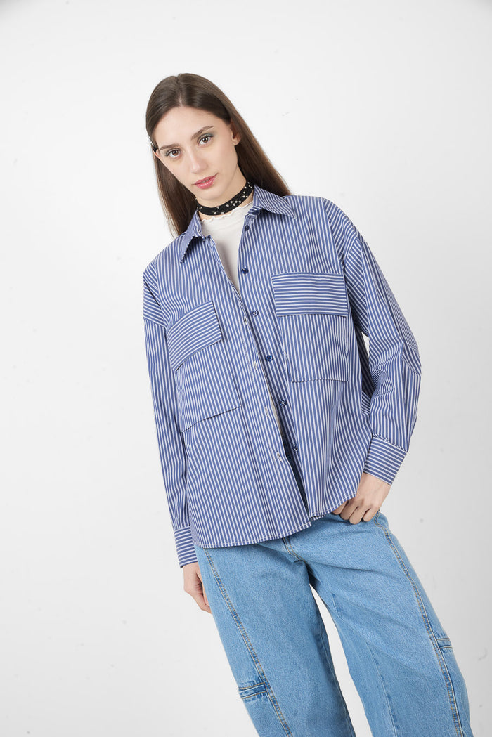 Striped oversized shirt with double pockets wholesale