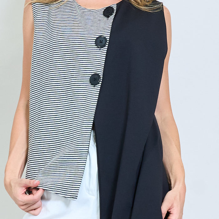 Striped panel asymmetric sleeveless button blouse wholesale
